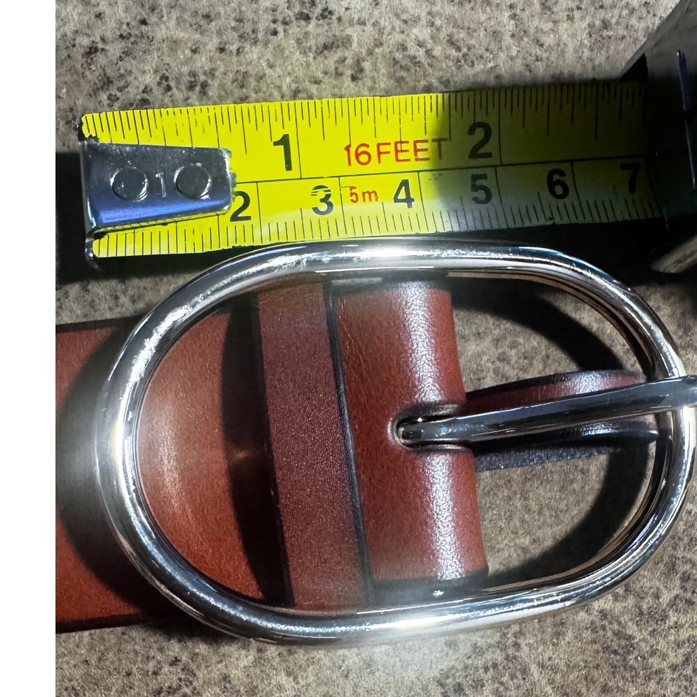 J.Crew Women's Cognac Brown Genuine Leather Belt Gold tone Oval Buckle M/L EUC - Picture 4 of 10